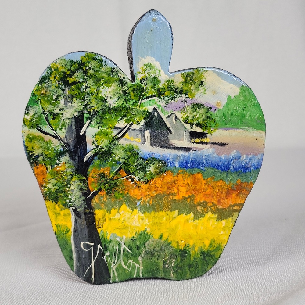 Hand Painted Wood Apple Landscape‎ Art Grafton Wall Decor Small
